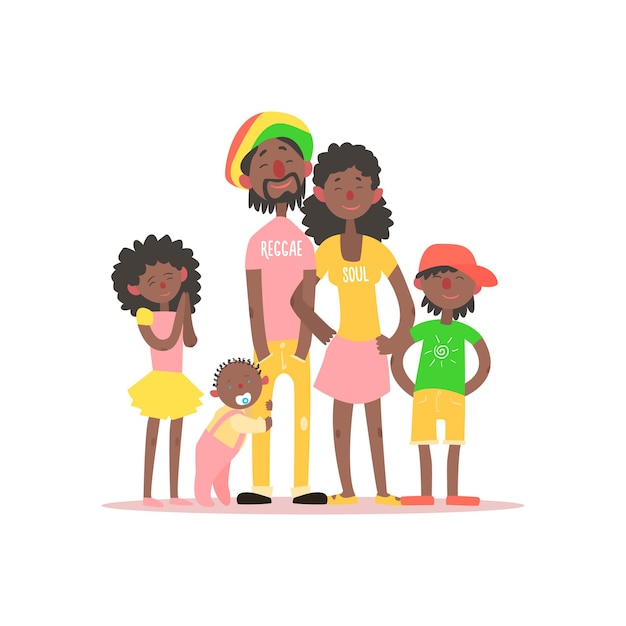 Afrikanische große glückliche Familie. Flache Vektor-Illustration