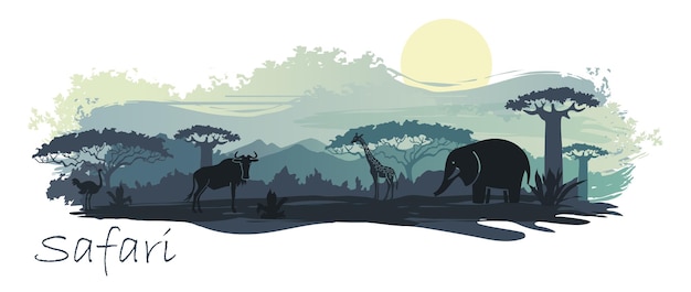 Vektor afrikanische landschaft mit wilden tieren vector illustration