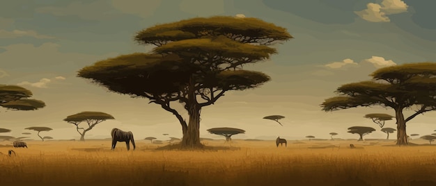 Afrikanische Savannenlandschaft mit wildem Kaviar junger Hirsche, Natur Afrikas, Cartoon-Vektor