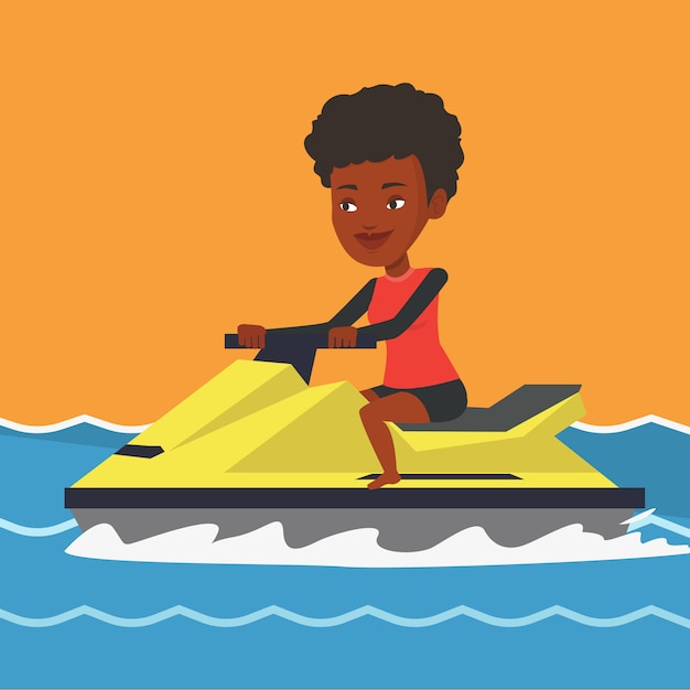 Afrikanisches frauentraining auf jetski im meer.