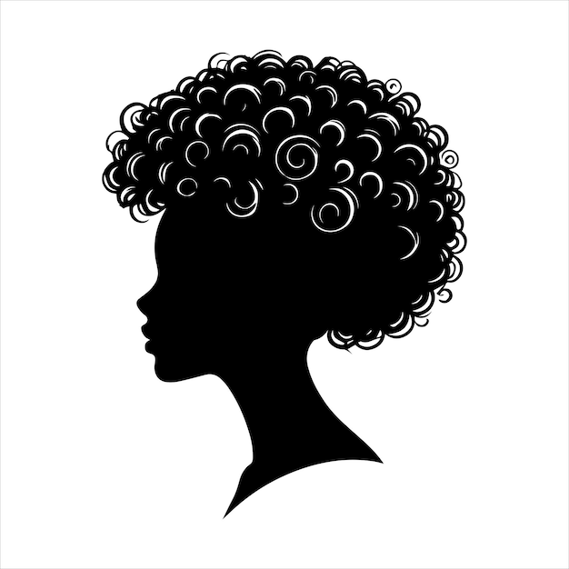 Afro-Frau mit lockigem Haar Clipart-Illustration Afro-Mädchen-Silhouette-Design