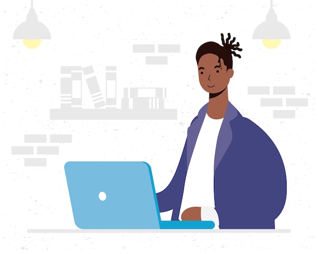 Afro-Mann mit Computercharakter