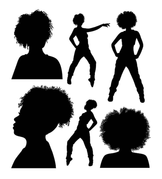 Afro weibliche frisur stehende pose silhouette