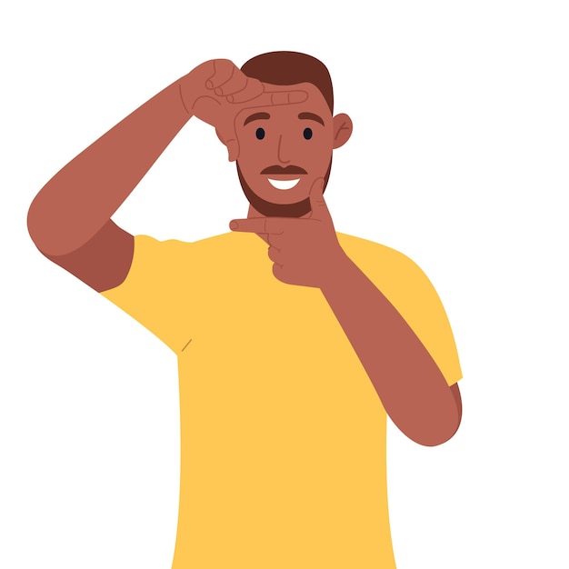 Afroamerikaner, der sich mit den Fingern konzentriert und mit den Händen einen Rahmen bildet Vektorillustration