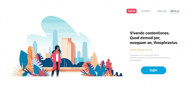 Afroamerikaner Geschäftsfrau über Stadt Wolkenkratzer Ansicht Stadtbild Hintergrund Skyline flache horizontale Kopie Raum