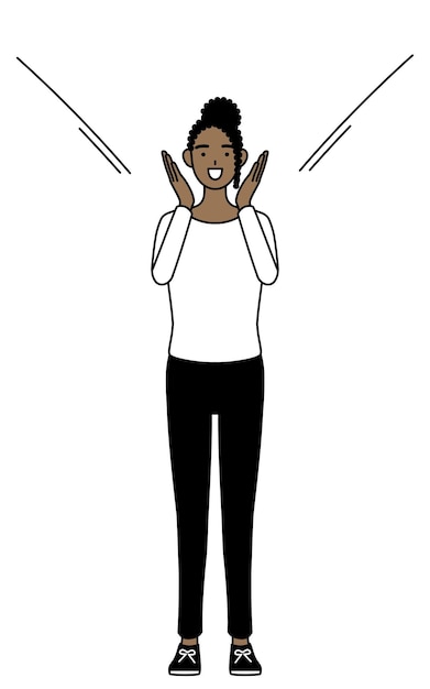 Vektor afroamerikanische frau ruft mit der hand über dem mund vektor-illustration