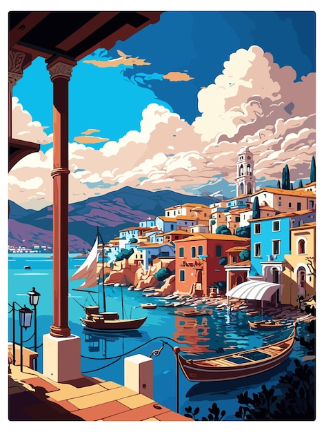 Agios nikolaos griechenland dekoration vintage reiseplakat souvenir postkarte porträt malerei wpa