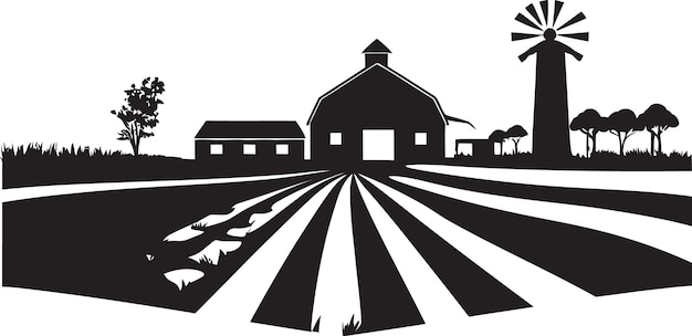 Agrarian retreat landwirtschaftliches bauernhaus icon bauernhaus essence schwarzes vektorlogo für das leben auf dem land