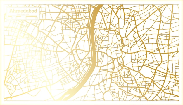 Ahmedabad indien stadtplan im retro-stil in goldener farbe übersichtskarte vektor-illustration