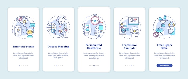 Ai-anwendung onboarding mobile app-seitenbildschirm mit konzepten