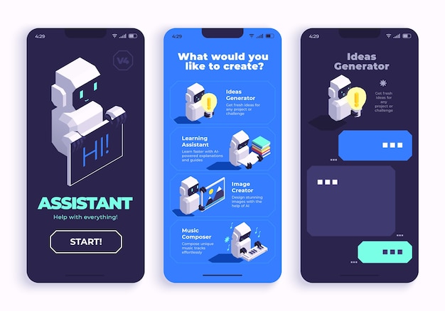 Ai-Assistent-Mobil-App-Schnittstellen-Design für die Erzeugung von Ideen und Kreativität