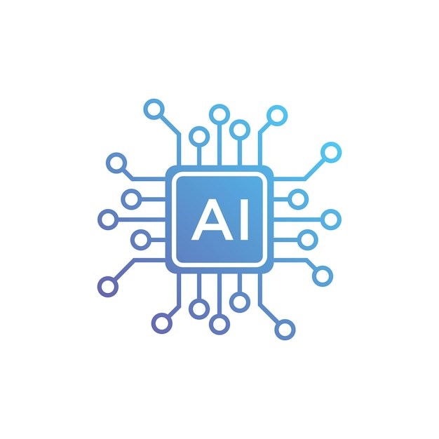 AI-Chip-CPU-Icon-Design in blauer Farbverlaufsfarbe, AI-Prozessor-Icon-Logo-Design-Vorlage