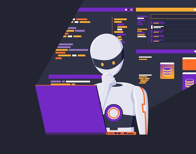 AI Coding Robot Assistant Programmiercode Debugging Vektor Illustrationskonzept