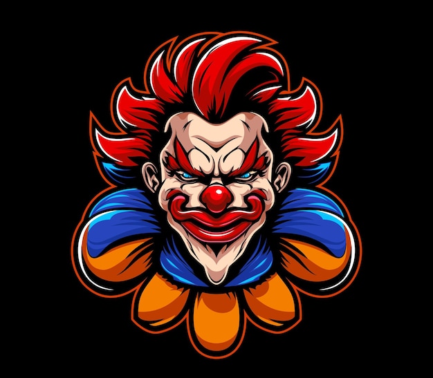 Ai generierte ein wütendes clown-maskottchen im cartoon-stil. isoliertes wildes und bedrohliches joker-gesicht mit aufgemalter roter nase und gruseligem grinsen. emblem für sportmannschaft, casino und karneval, gruselige halloween-figur
