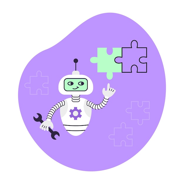 AI-Roboter montieren Puzzles künstliche Intelligenz virtueller Assistent Geschäfts- und Bildungskonzept