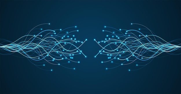 Vektor ai-technologie konzept der künstlichen intelligenz blaue und gepunktete linien digitale kommunikationswissenschaftsnetzwerke