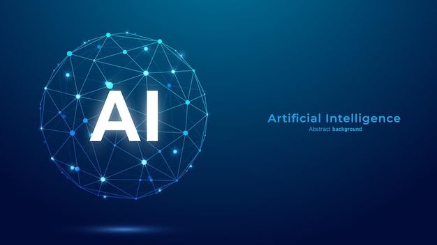 AI text on spheres of dots and lines connection Futuristic AI global network connection Artificial intelligence and machine learning technology concept Science tech background vector illustration