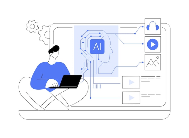 Aipowered Content Creation abstraktes Konzept Vektor Illustration Unterhaltung generieren und automatisieren