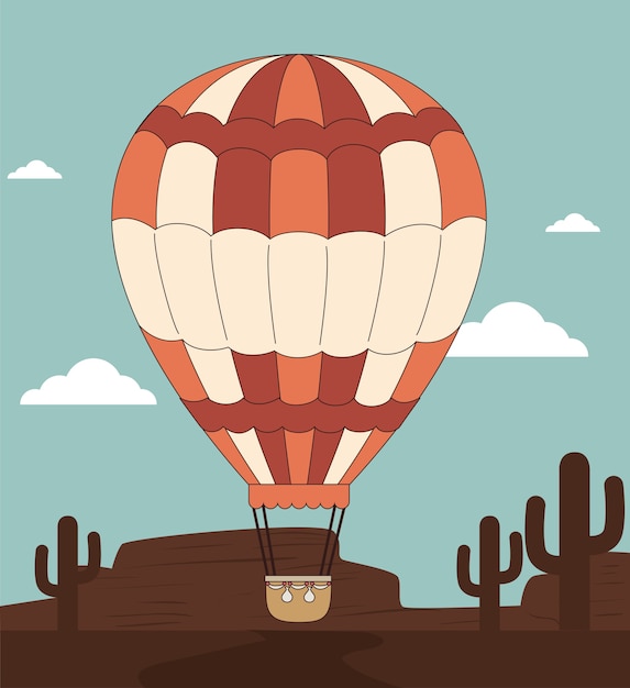 Airballoon-Design über Wüstenlandschaft backgroundvector Illustration