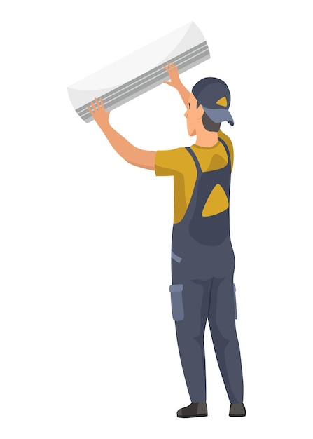 Aircondition-Service-Techniker arbeitet flach Vektor-Illustration isoliert auf weißem Hintergrund