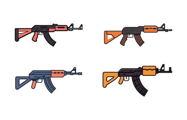 Vektor ak47-icon-set kalaschnikov-maschinengewehr-illustrations-set ak47-automatikgewehr-vektor-set