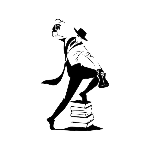 Akrobatisches betrunkenes vintage-logo-line-art-konzept in schwarz-weißer farbe, handgezeichnete illustration