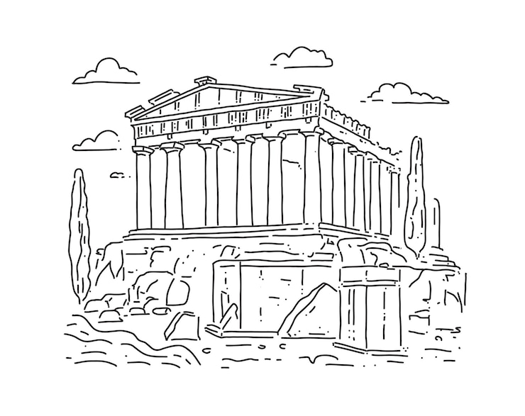 Vektor akropolis in athen griechisches wahrzeichen vektorillustration im doodle-stil linear