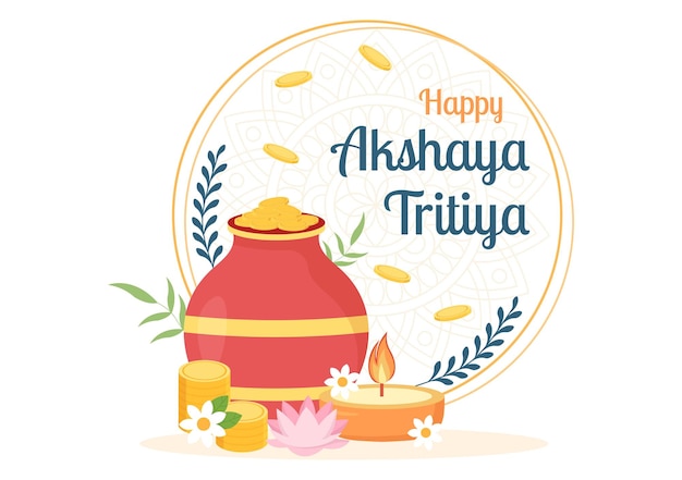 Akshaya tritiya festival mit kalash pot und goldmünzen zur feier auf indianer in illustration