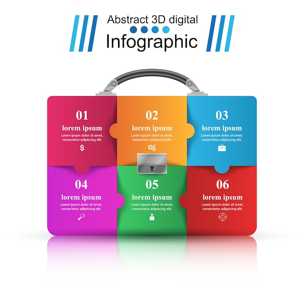 Aktenkoffer, puzzle, büro - geschäft infographi