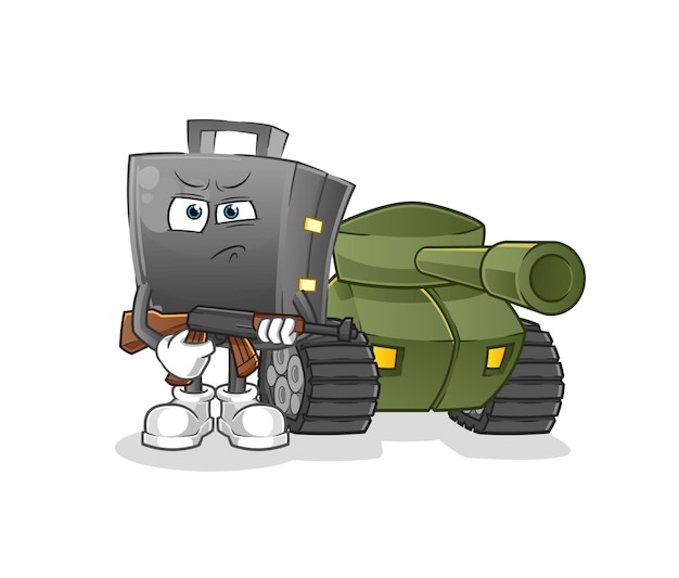 Vektor aktentaschensoldat mit panzercharakter. cartoon-maskottchen-vektor