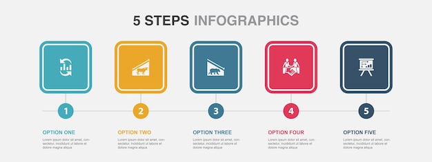 Aktienhandel bullenmarkt bärenmarkt deal marktstrategie-symbole infografik-designvorlage kreatives konzept mit 5 schritten
