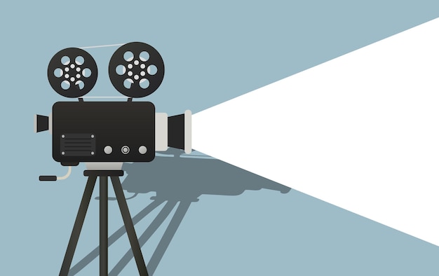 Aktivierte Filmkamera mit Schattenillustration Video-Aufnahme Foto-Objektiv-Direktor Action-Film-Kameramann Vektor-Ikonen für Geschäft und Werbung
