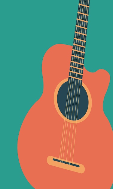 Akustische Gitarrenmusik Holzinstrument-Symbol mit Schatten Klassische Saitenfrets Flache grafische Vektorillustration auf blauem Hintergrund