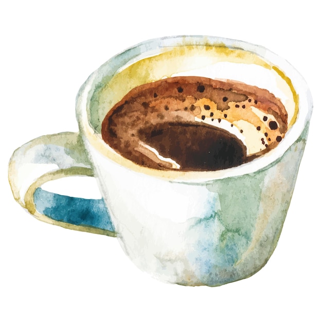 Akwarell bemalte Kaffeetasse Handgezeichnetes Designelement, isoliert auf weißem Hintergrund
