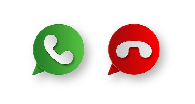 Akzeptieren und ablehnen Grüner und roter Telefonhörer in Chat-Blasensymbolen mit Papierschnitt-Stilsymbolen