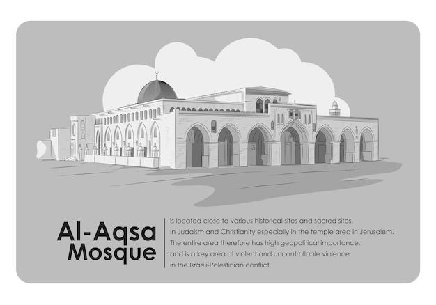 Vektor al-aqsa-moschee jerusalem illustration umriss-vektor-design auf grauem hintergrund