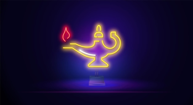 Aladdin und die wunderlampe neon vektor genie von aladdins wunderlampe