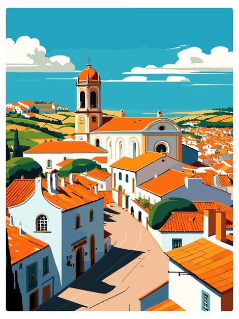 Vektor alentejo portugal vintage reiseplakat souvenir postkarte porträt malerei wpa illustration