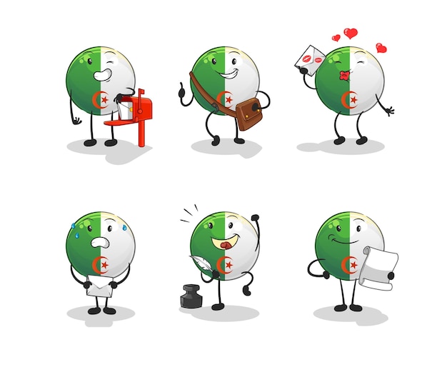 Algerische flagge postbote set charakter cartoon maskottchen vektor