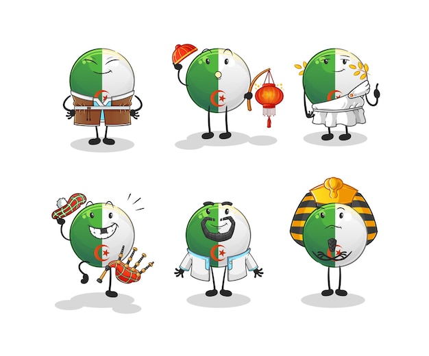 Algerische flagge weltkulturgruppe cartoon-maskottchen-vektor