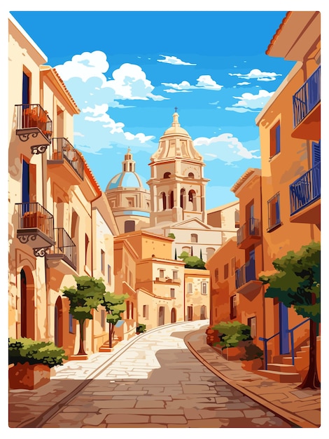 Alicante Spanien Vintage Reiseplakat Souvenir Postkarte Porträt Malerei WPA Illustration