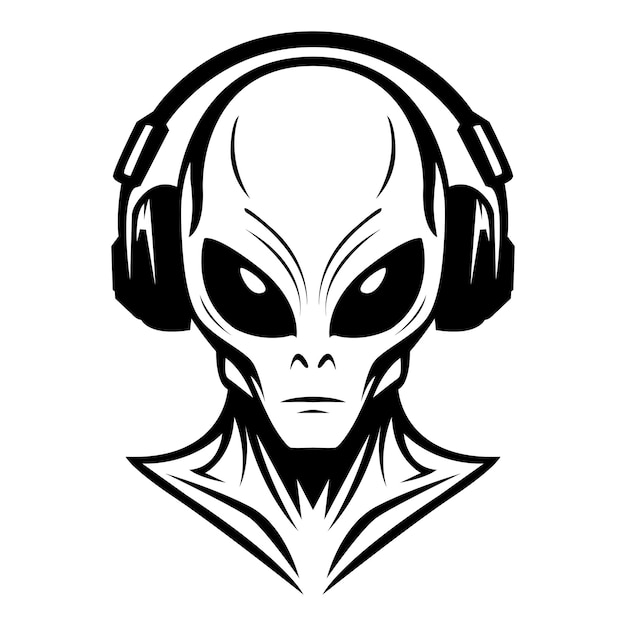 Alien mit Kopfhörern, ikonische Logo-Vektorillustration