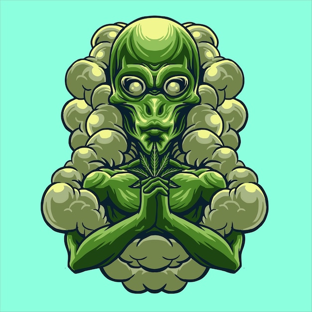 Vektor alien mit marihuana design illustration