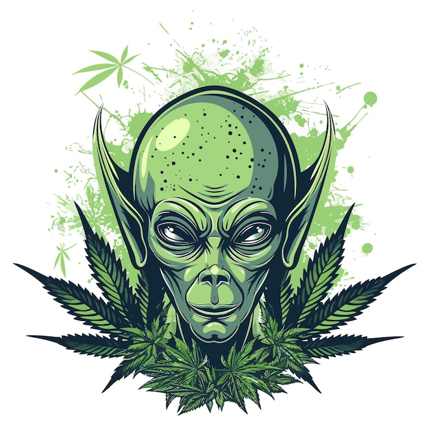 Vektor alien_with_cannabis_art_t_shirt_designs