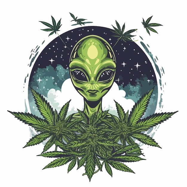 Vektor alien_with_cannabis_art_t_shirt_designs