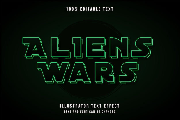 Aliens kriege, 3d bearbeitbarer texteffekt grüne abstufung neon schatten textstil