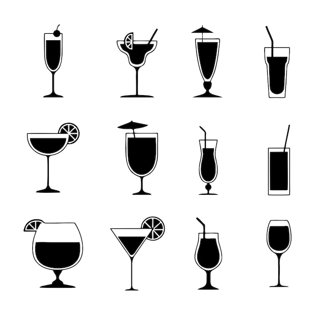 Alkoholische cocktails, illustration, vektor auf weißem hintergrund