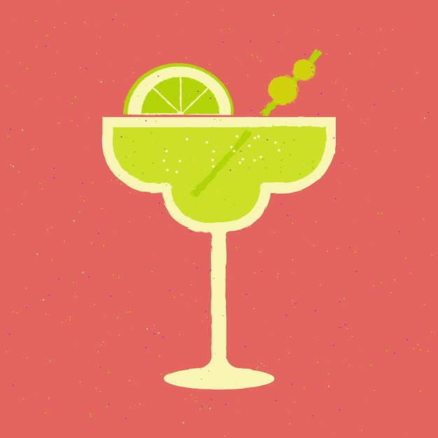 Alkoholisches Getränk im Glas Margarita mit Kalk Vektorflacher Stil mit Textur
