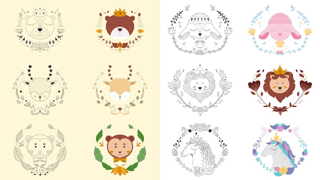 Alle tierischen und floralen niedlichen Emblem Banner