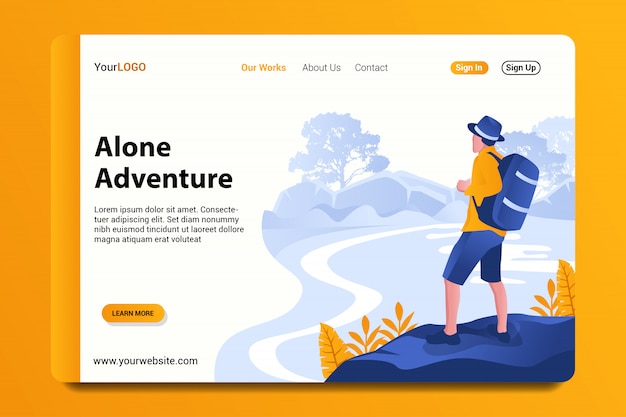 Vektor allein abenteuer landing page